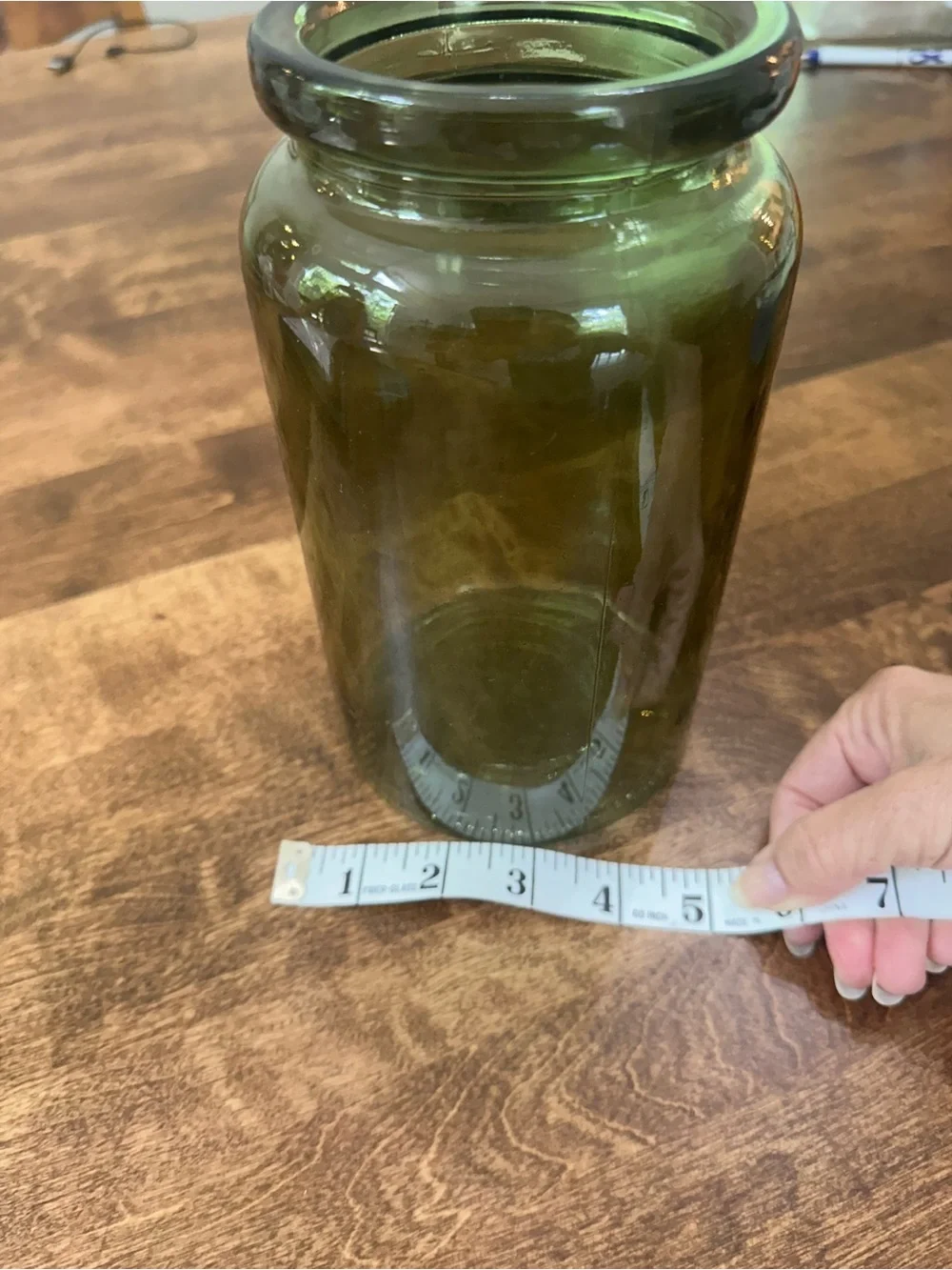 Green Glass Vase - Tall Cylindrical Decorative Jar